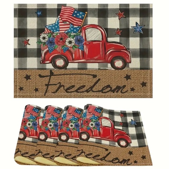 NWT- Set of 4- Buffalo Check- Patriotic 🇺🇸 Farmtruck Freedom- Placemats 12x18 - Picture 6 of 8